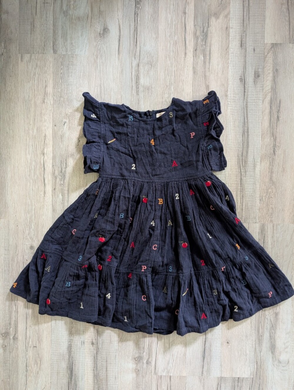 Pink Chicken Kit Dress with Multicolor Embroidered Letters Apples, 6Y (V8)